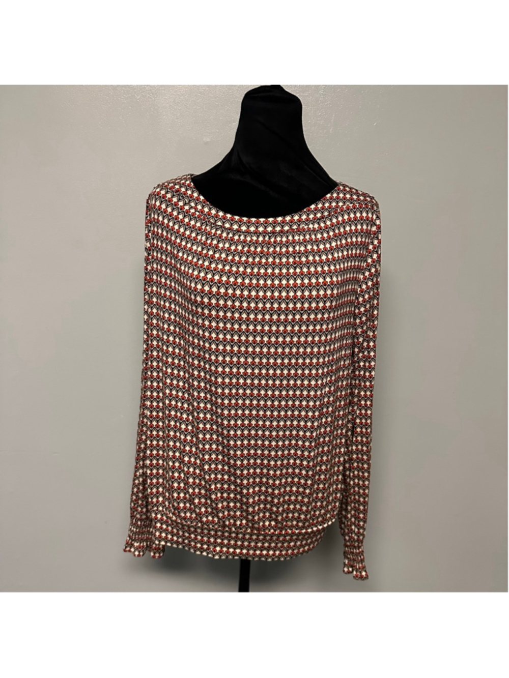 LOFT Outlet Long Sleeve Blouse Red White Geometric Floral